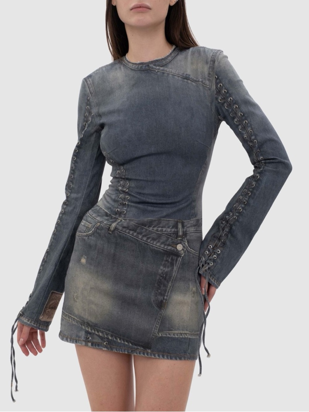 Edgy Denim-Look Dress Casual Party Mini - Picture 13 of 13